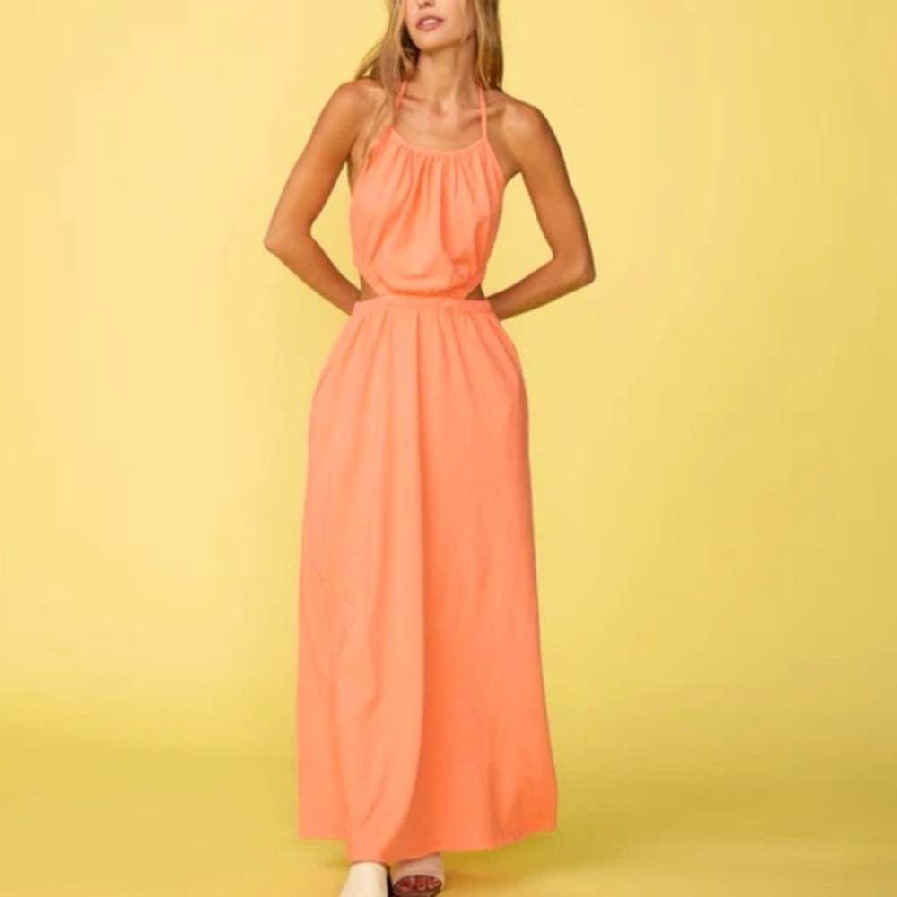 Monrow Coral Halter Maxi Dress